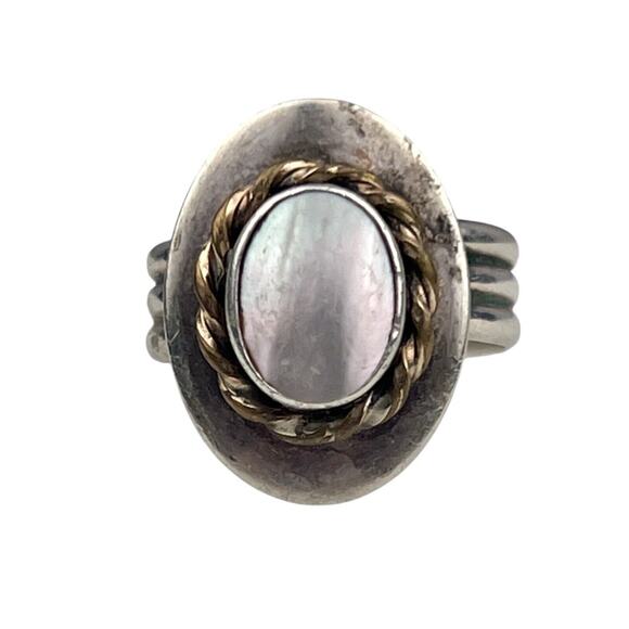 VHC Vidal Chavez Sterling Silver & 14k GF Gold Filled Adjustable 7-8 MOP Ring - Picture 1 of 13